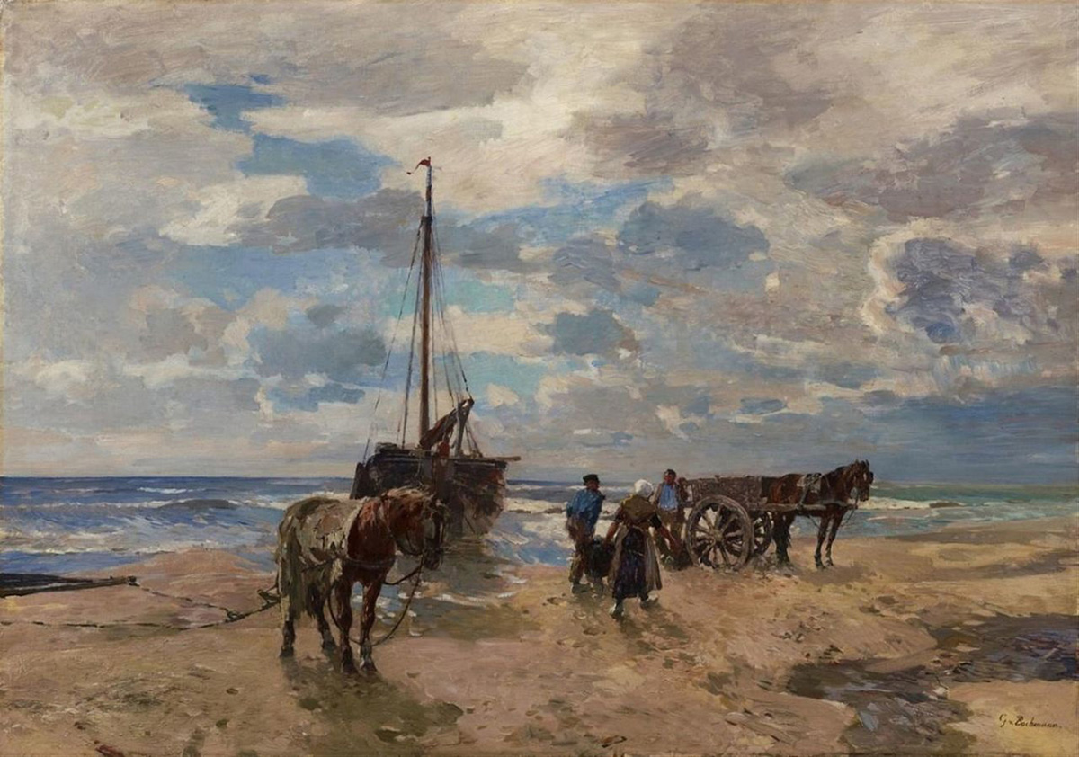 dutch coastal landscape with fishermen